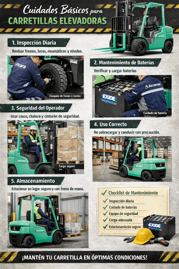 resumen visual para imprimir y recordar como hay que mantener las carretillas elevadoras